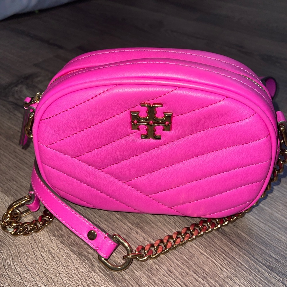 Tory Burch Neon Pink Quilted Crossbody with Gold Hardware